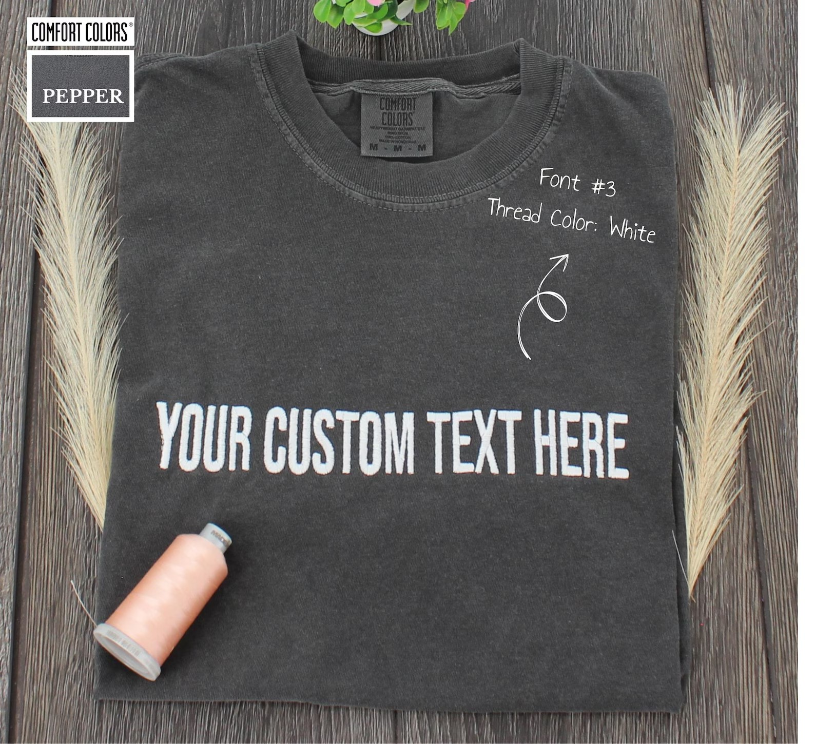 Custom Text Comfort Colors® Embroidered T-Shirt