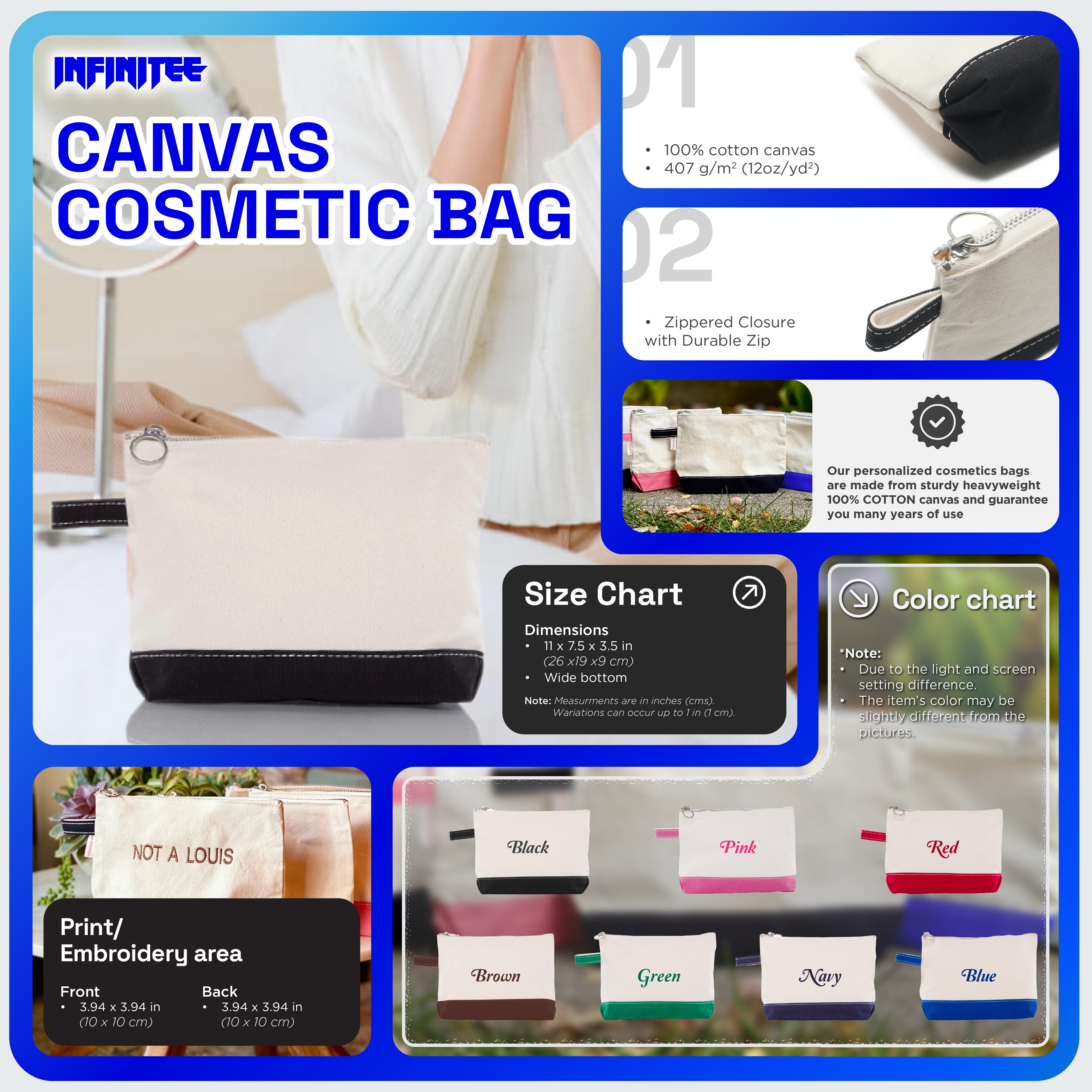 Custom Emb- Cavas Cosmetic Bag